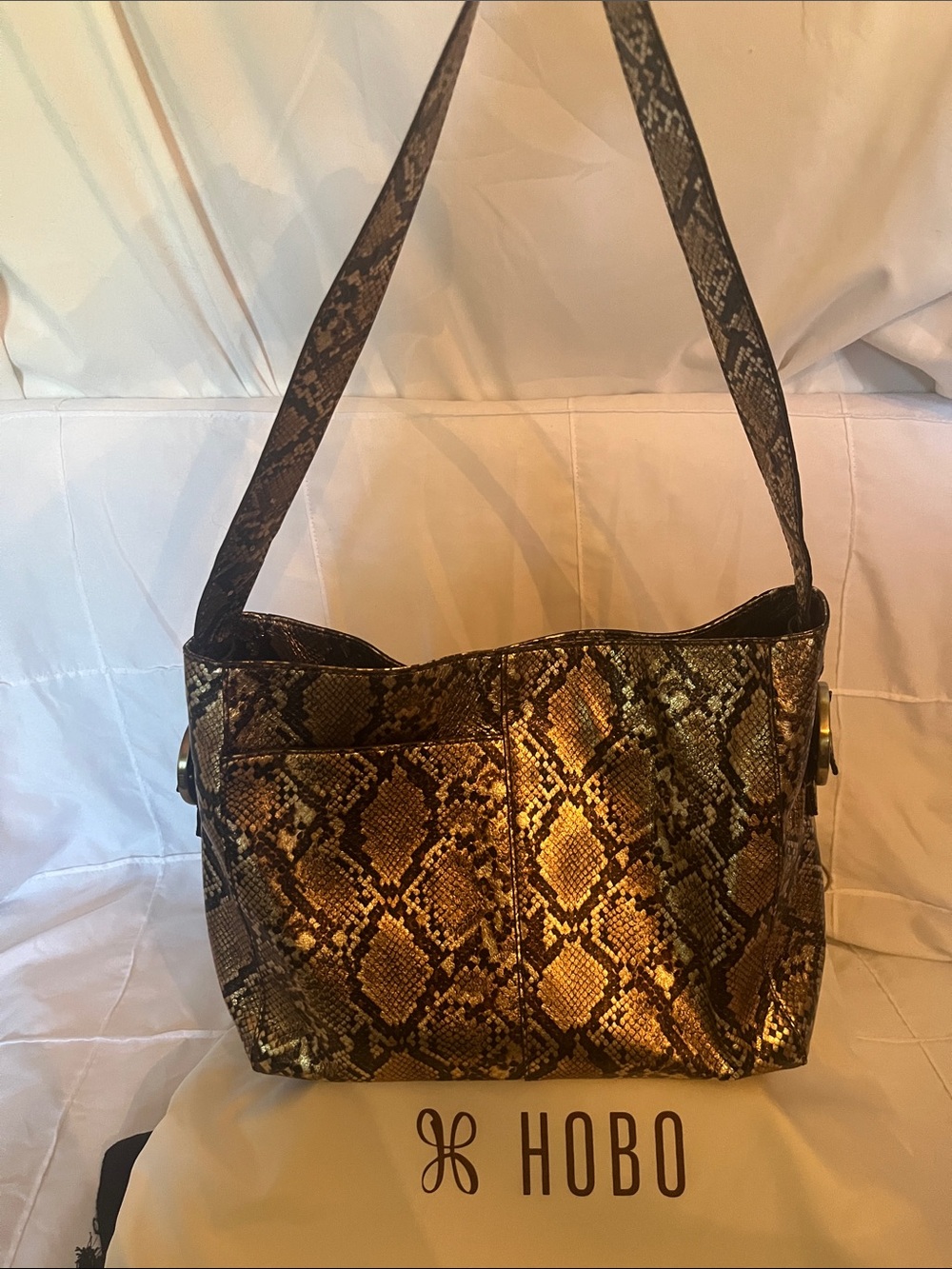 HOBO Gold and Black Snake-Print Hobo Shoulder Bag
